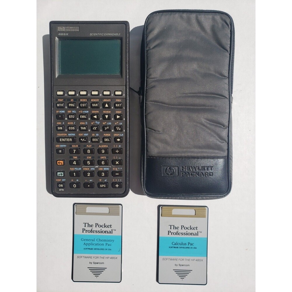 Hewlett Packard HP 48SX Scientific Calculator w/Case Calculus PAC, Chemistry PAC